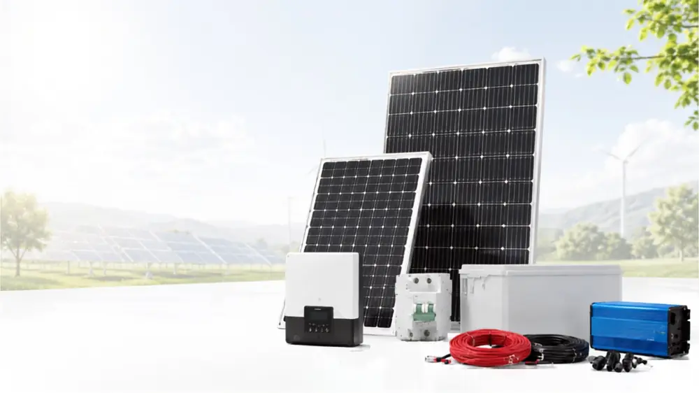 Paneles solares, inversor, batería, protecciones y cableado